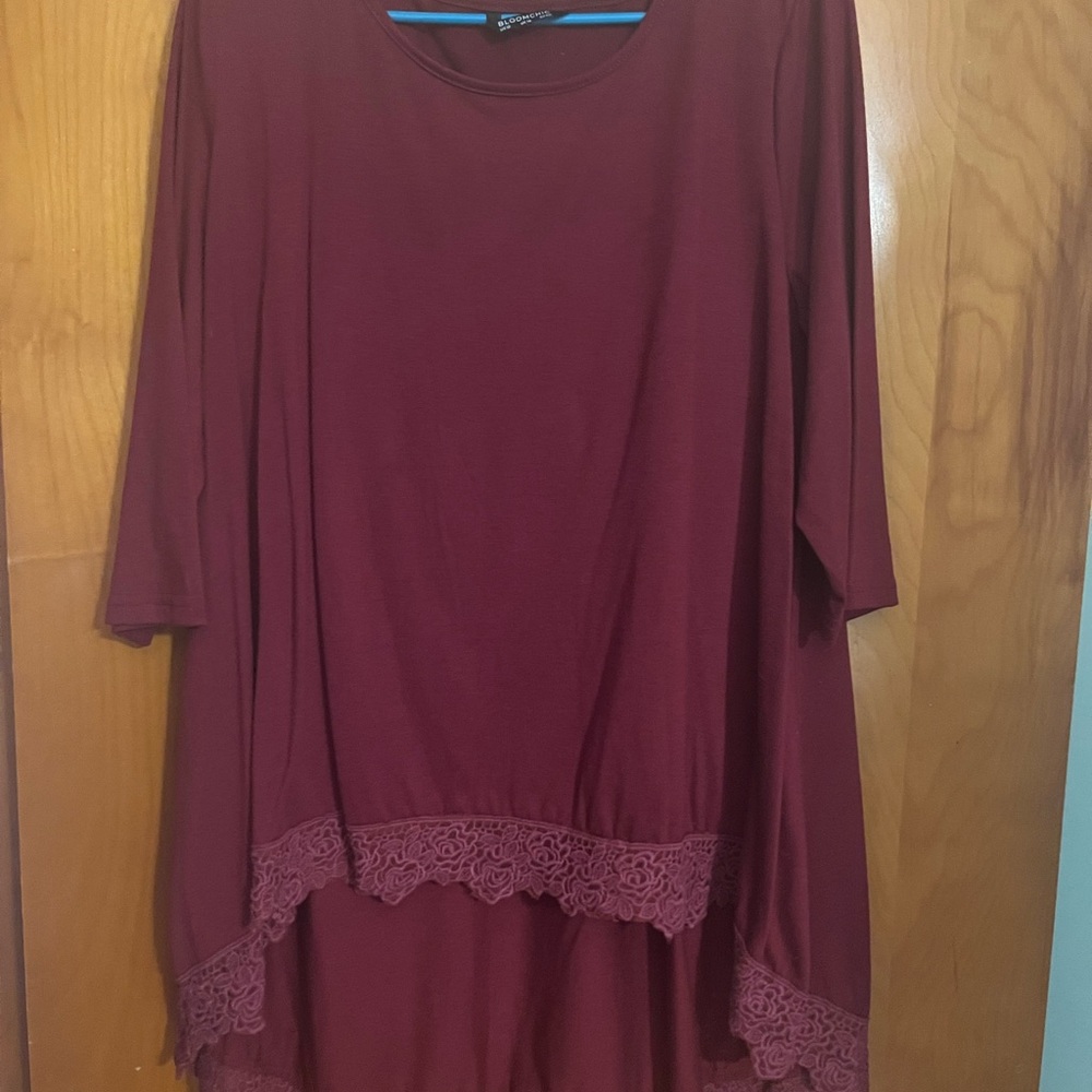 BloomChic Elegant Burgundy Lace Trim Top